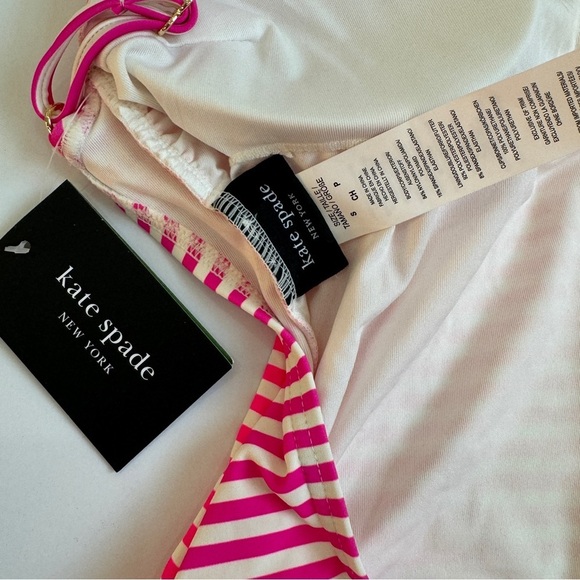 Kate Spade spaghetti strap 2 tone pink/ purple stripe onepiece low scoop back - Picture 3 of 8